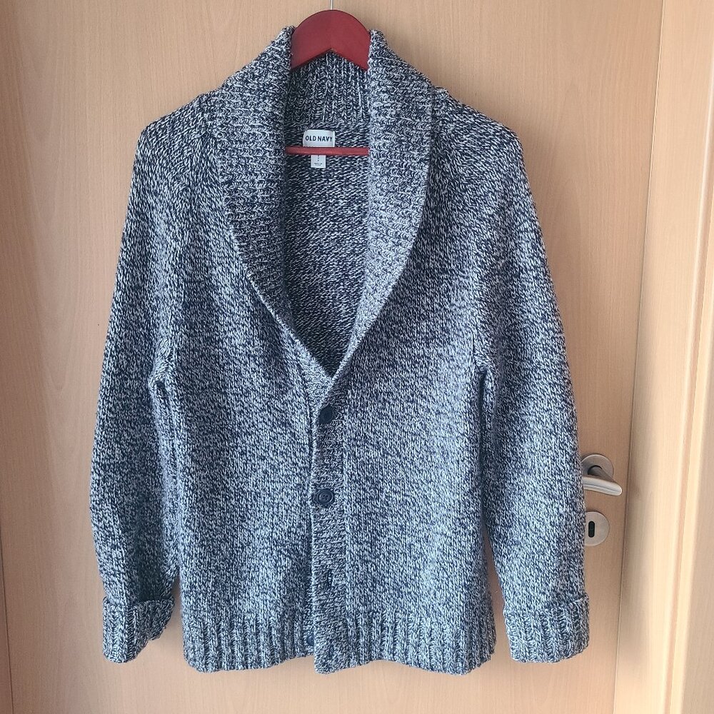 Old Navy Salt Shawl Collar Button Front Cardigan Heathered Ink Navy Blue/White S